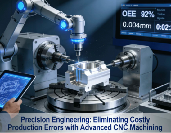 Advanced 5-axis CNC machining center executing high-precision production, with real-time process monitoring ensuring 92% OEE and maintaining tolerances within ±0.004mm, demonstrating the integration of precision engineering in modern manufacturing.