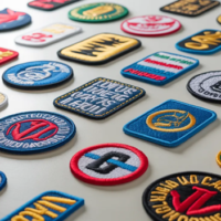 Several patches of different shapes placed on a white surface.