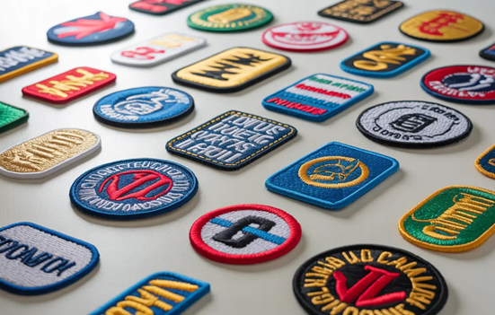 Several patches of different shapes placed on a white surface.