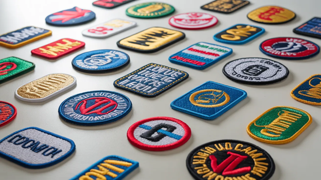 Several patches of different shapes placed on a white surface.