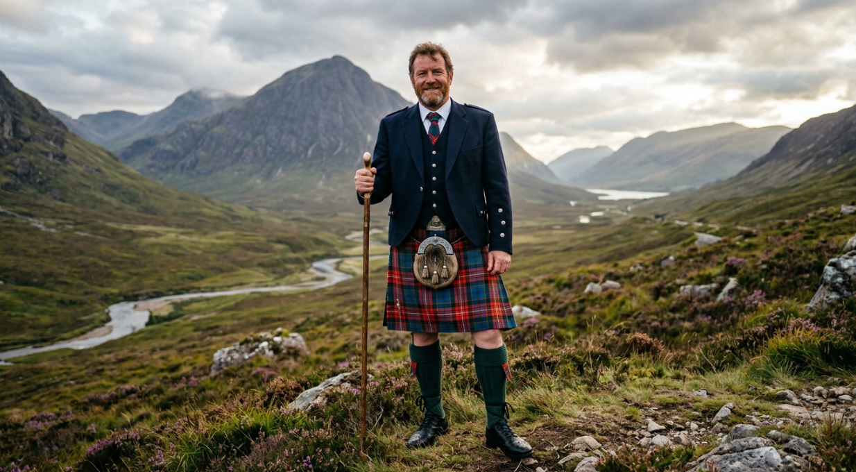 Real Scot in a Kilt Wears on His Feet